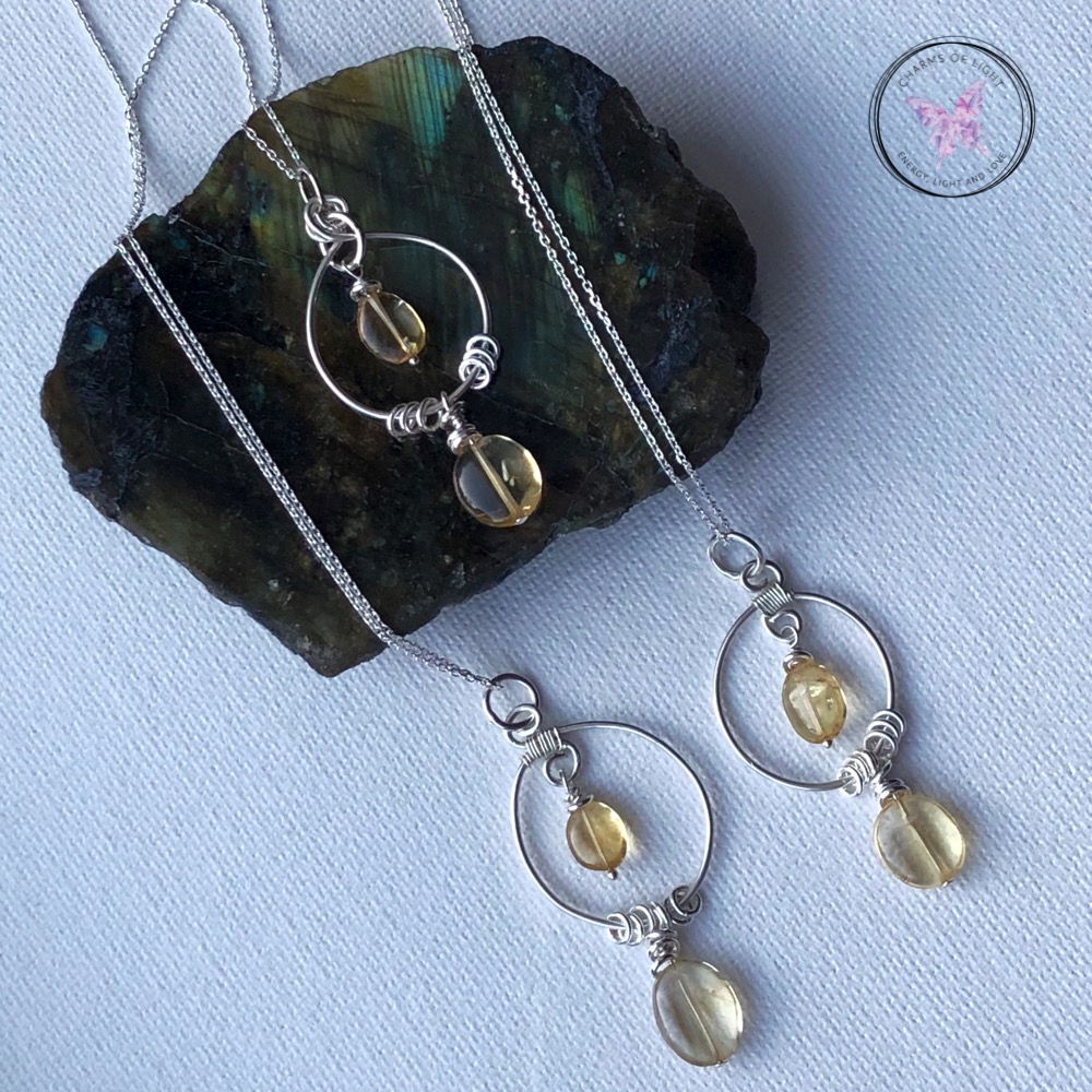 Citrine Silver Circles Pendant Necklace